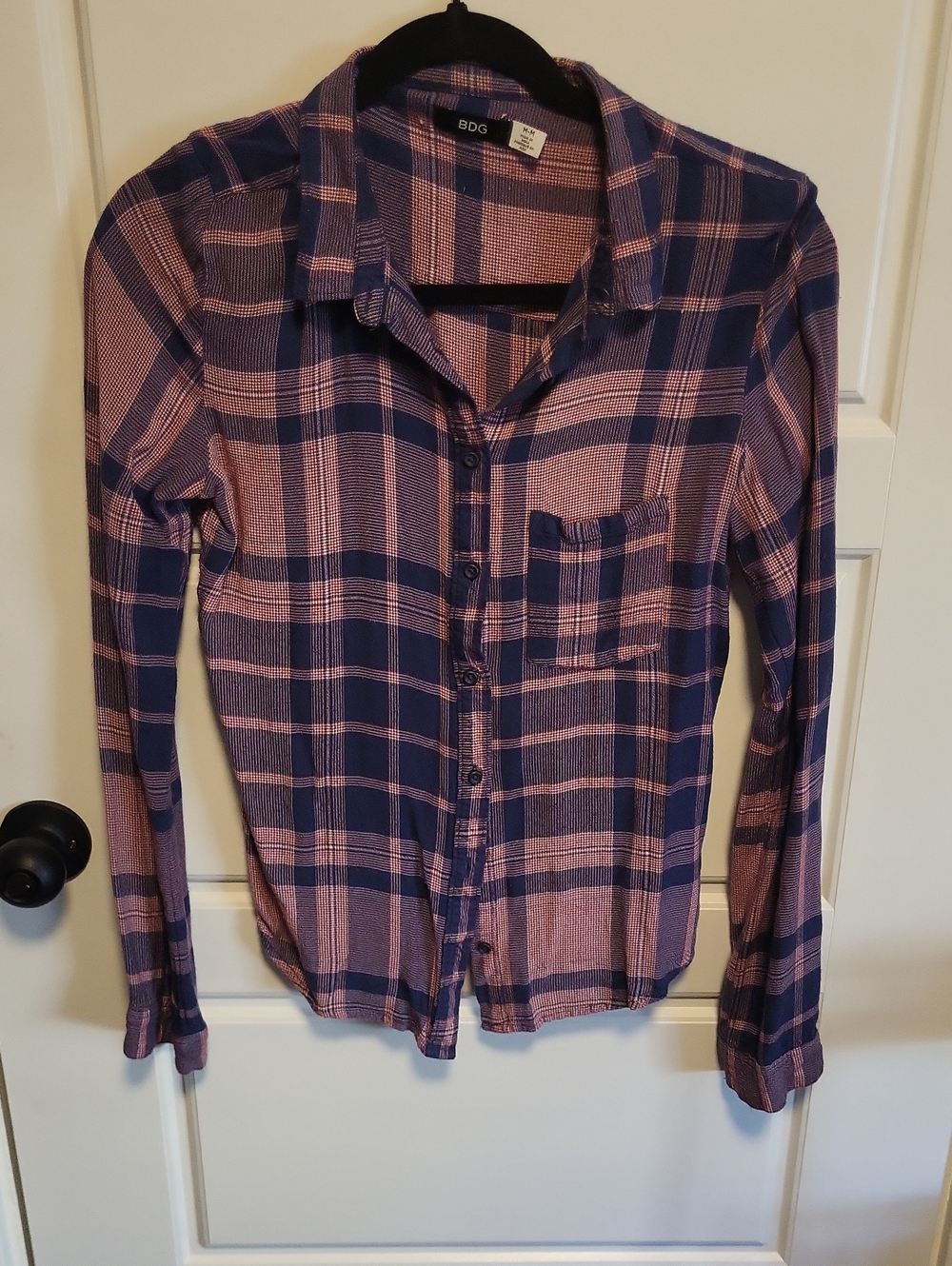 BDG Pink and Navy Plaid Button-Down Shirt